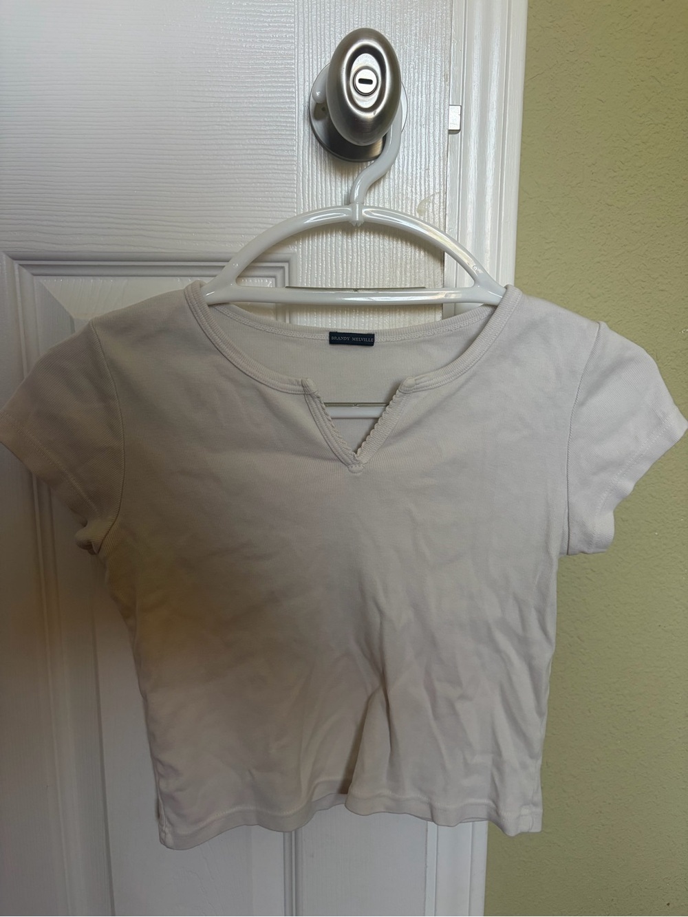 Brandy Melville Cream Short Sleeve V-Notch Tee
